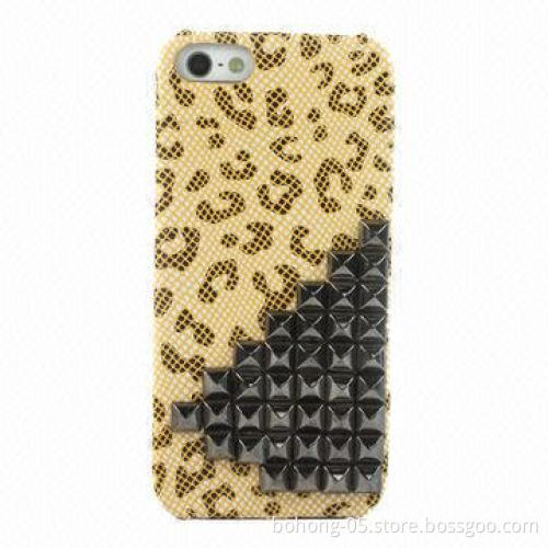 Cases for iPhone 5, Made of PC, Full Package with Rivets that Stick a Skin (Leopard Grain)